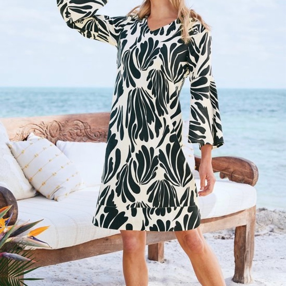 Soft Surroundings Black and Cream Floral High-Low Tunic Dress